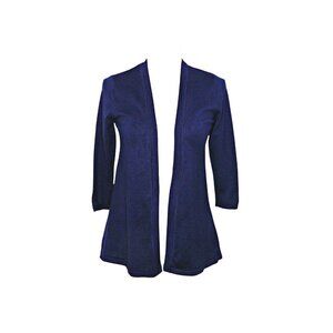 Lety & Me Womens Braided Cardigan Sweater Navy Blue Open Front 3/4 Sleeves Sz XS